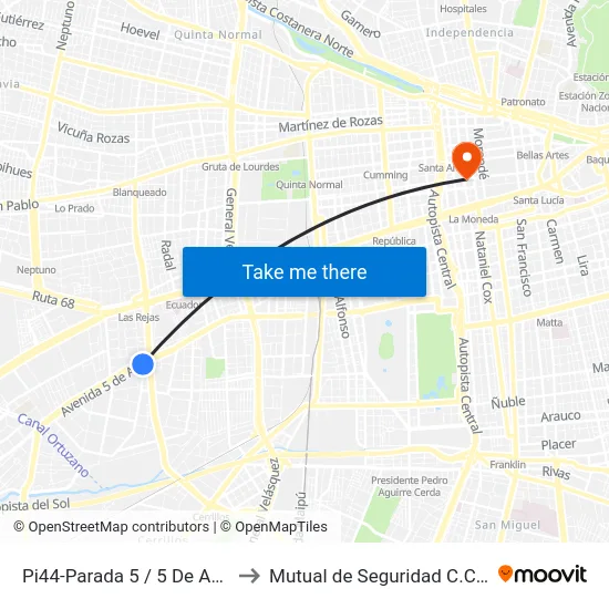 Pi44-Parada 5 / 5 De Abril - Las Rejas to Mutual de Seguridad C.Ch.C. Agustinas map