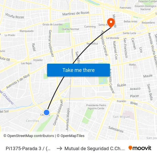 Pi1375-Parada 3 / (M) Cerrillos to Mutual de Seguridad C.Ch.C. Agustinas map