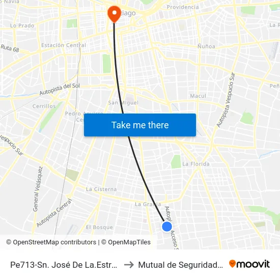 Pe713-Sn. José De La.Estrella / Esq. Las Parcelas to Mutual de Seguridad C.Ch.C. Agustinas map