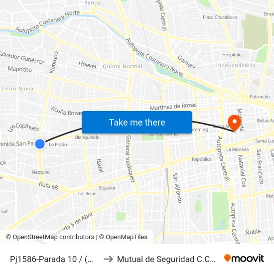 Pj1586-Parada 10 / (M) San Pablo to Mutual de Seguridad C.Ch.C. Agustinas map