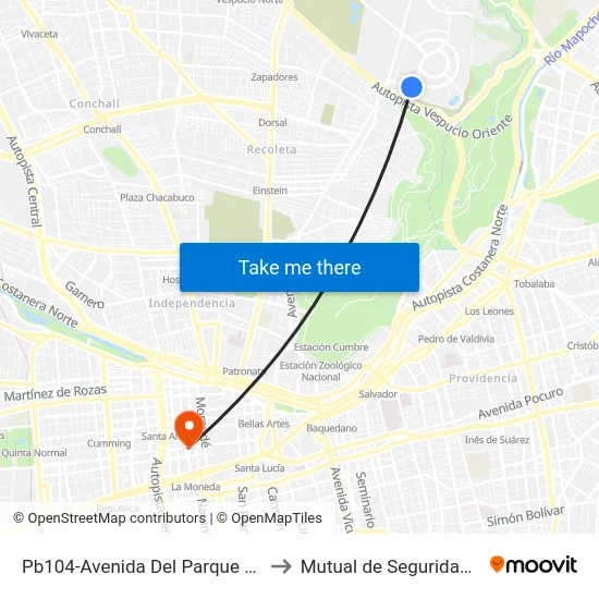 Pb104-Avenida Del Parque / Esq. Rinconada El Salto to Mutual de Seguridad C.Ch.C. Agustinas map