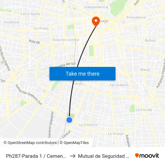 Ph287-Parada 1 / Cementerio Metropolitano to Mutual de Seguridad C.Ch.C. Agustinas map