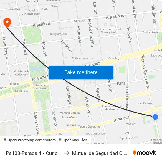 Pa108-Parada 4 / Curicó - Santa Rosa to Mutual de Seguridad C.Ch.C. Agustinas map