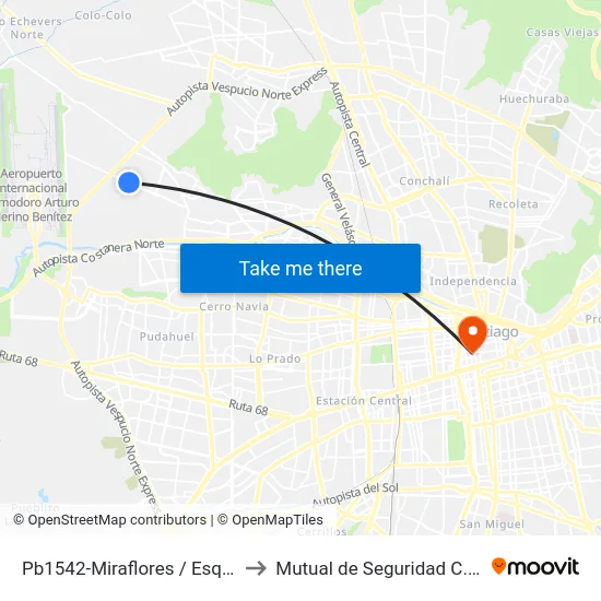 Pb1542-Miraflores / Esq. Av. A. Vespucio to Mutual de Seguridad C.Ch.C. Agustinas map