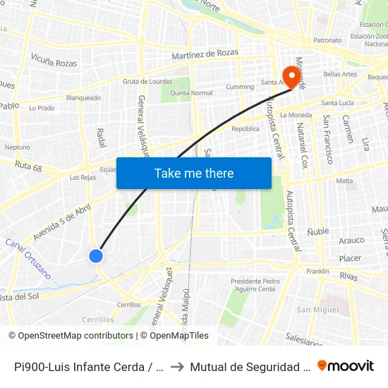 Pi900-Luis Infante Cerda / Esq. Av. Las Rejas-Sur to Mutual de Seguridad C.Ch.C. Agustinas map