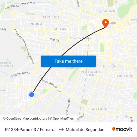 Pi1334-Parada 3 / Fernando Riesco - Pajaritos to Mutual de Seguridad C.Ch.C. Agustinas map
