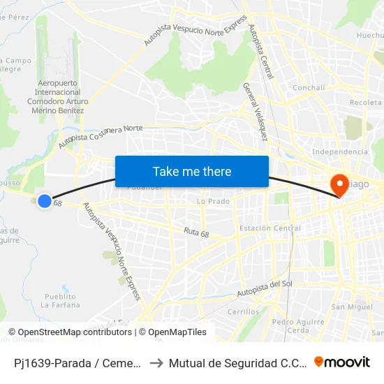 Pj1639-Parada / Cementerio Canaán to Mutual de Seguridad C.Ch.C. Agustinas map