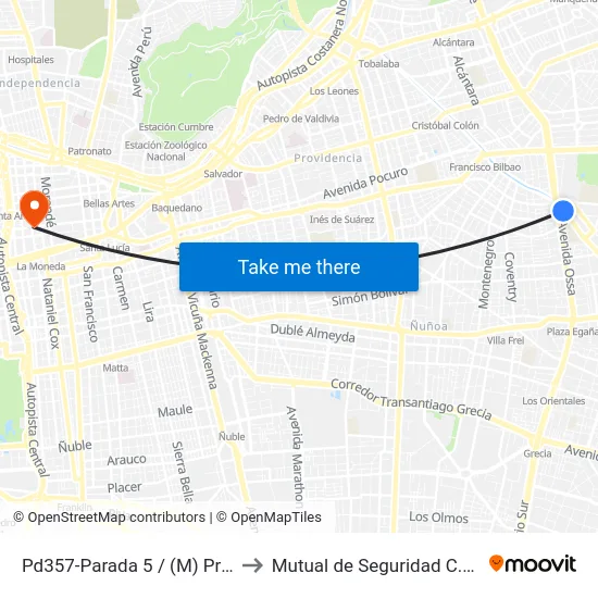 Pd357-Parada 5 / (M) Príncipe De Gales to Mutual de Seguridad C.Ch.C. Agustinas map