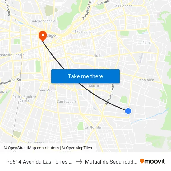Pd614-Avenida Las Torres / Esq. Avenida Tobalaba to Mutual de Seguridad C.Ch.C. Agustinas map