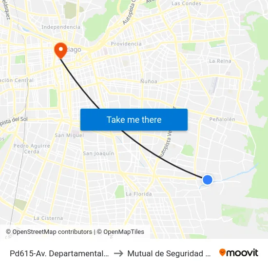 Pd615-Av. Departamental / Esq. Los Cerezos to Mutual de Seguridad C.Ch.C. Agustinas map