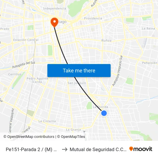 Pe151-Parada 2 / (M) Vicente Valdés to Mutual de Seguridad C.Ch.C. Agustinas map