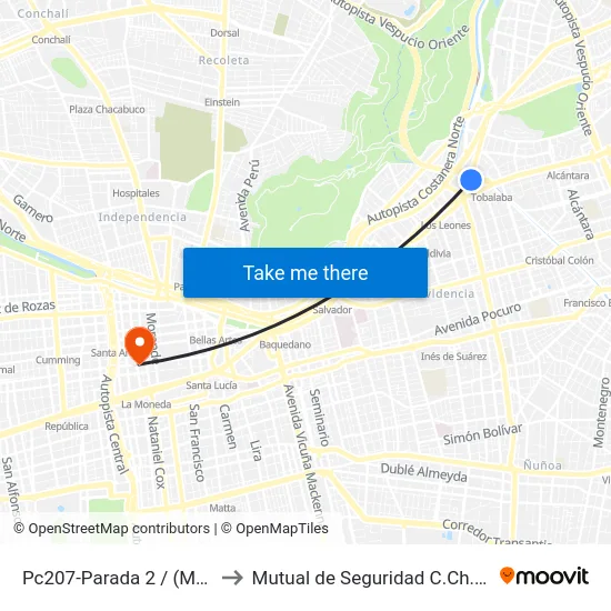 Pc207-Parada 2 / (M) Tobalaba to Mutual de Seguridad C.Ch.C. Agustinas map