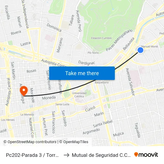 Pc202-Parada 3 / Torres De Tajamar to Mutual de Seguridad C.Ch.C. Agustinas map