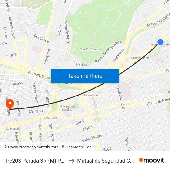 Pc203-Parada 3 / (M) Pedro De Valdivia to Mutual de Seguridad C.Ch.C. Agustinas map