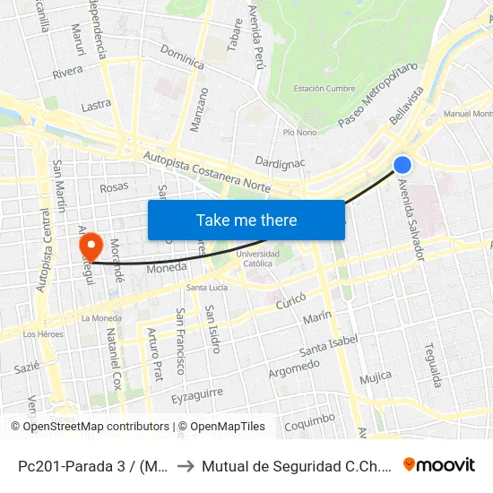 Pc201-Parada 3 / (M) Salvador to Mutual de Seguridad C.Ch.C. Agustinas map