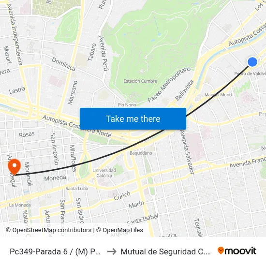 Pc349-Parada 6 / (M) Pedro De Valdivia to Mutual de Seguridad C.Ch.C. Agustinas map