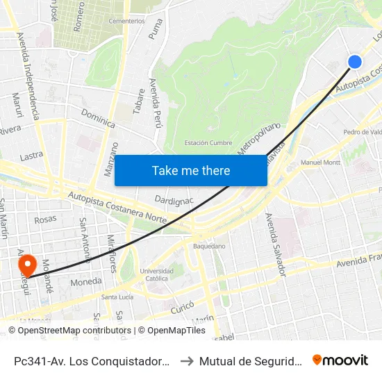 Pc341-Av. Los Conquistadores / Esq. Av. Pedro De Valdivia to Mutual de Seguridad C.Ch.C. Agustinas map