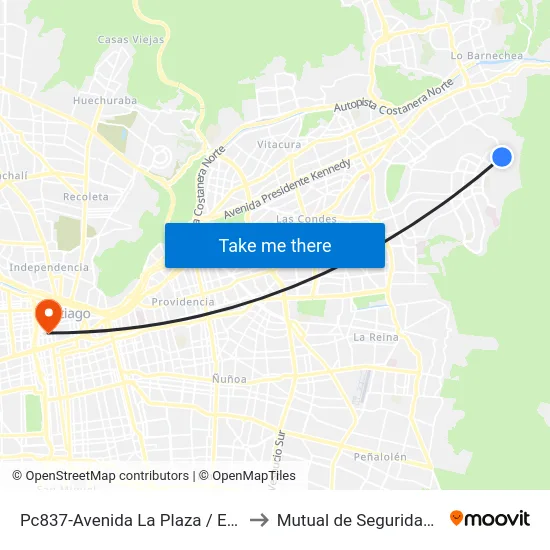 Pc837-Avenida La Plaza / Esq. Sn. Francisco De Asís to Mutual de Seguridad C.Ch.C. Agustinas map
