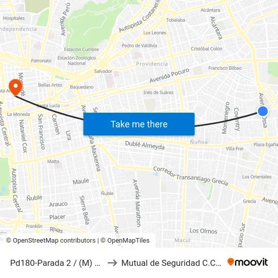 Pd180-Parada 2 / (M) Simón Bolívar to Mutual de Seguridad C.Ch.C. Agustinas map