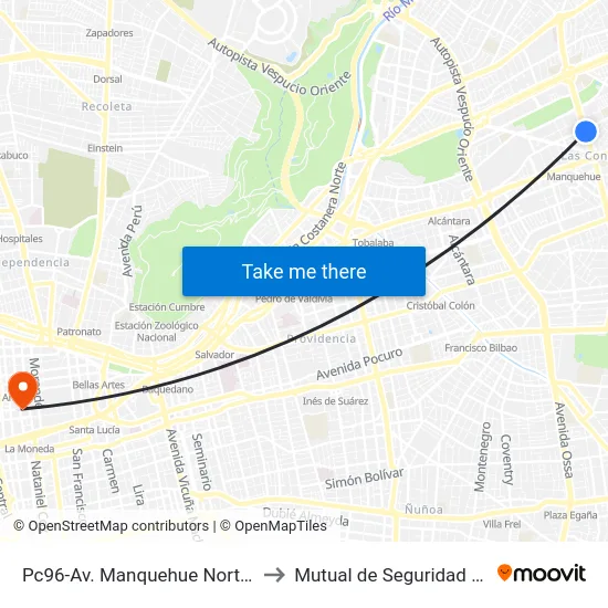 Pc96-Av. Manquehue Norte / Esq. Los Militares to Mutual de Seguridad C.Ch.C. Agustinas map