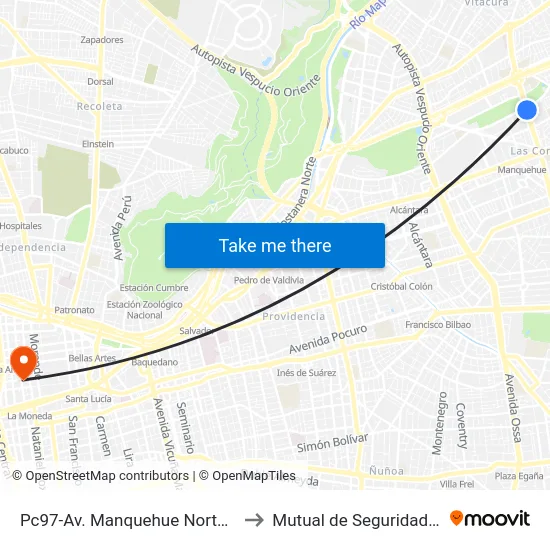 Pc97-Av. Manquehue Norte / Esq. Av. Pdte. Riesco to Mutual de Seguridad C.Ch.C. Agustinas map