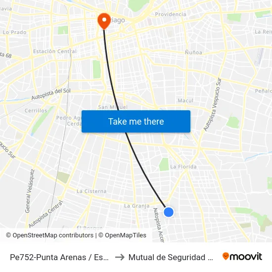 Pe752-Punta Arenas / Esq. Avenida Trinidad to Mutual de Seguridad C.Ch.C. Agustinas map
