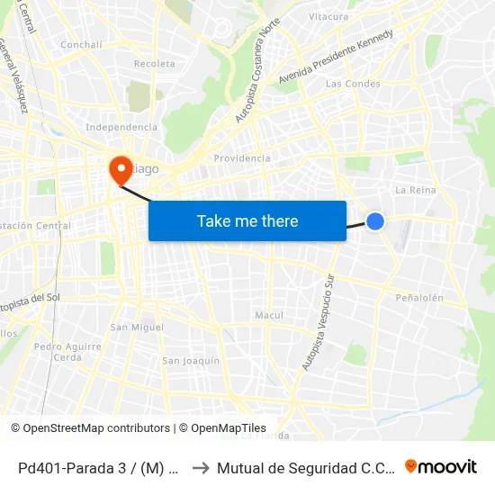 Pd401-Parada 3 / (M) Fdo.Castillo V. to Mutual de Seguridad C.Ch.C. Agustinas map