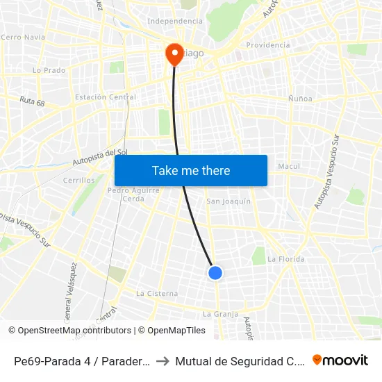 Pe69-Parada 4 / Paradero 19 Santa Rosa to Mutual de Seguridad C.Ch.C. Agustinas map