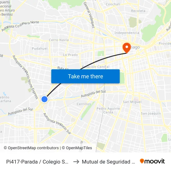 Pi417-Parada / Colegio Santa María De Maipú to Mutual de Seguridad C.Ch.C. Agustinas map