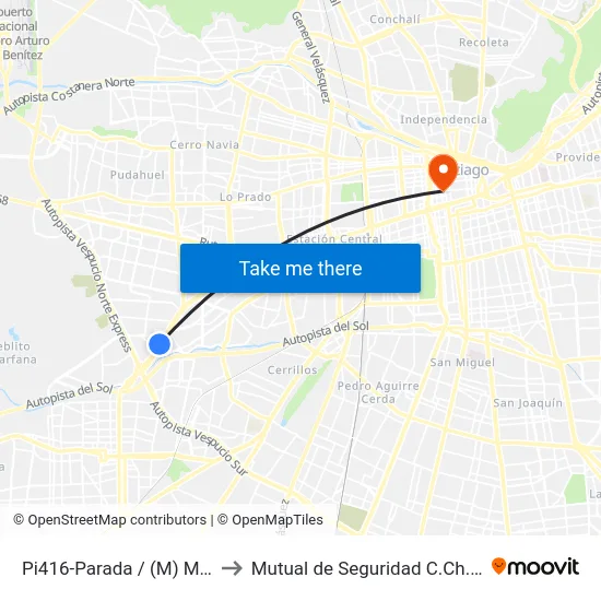 Pi416-Parada / (M) Monte Tabor to Mutual de Seguridad C.Ch.C. Agustinas map