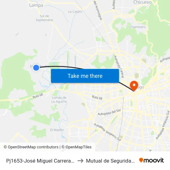 Pj1653-José Miguel Carrera / Esq. Parcela 45 Km. 0.3 to Mutual de Seguridad C.Ch.C. Agustinas map