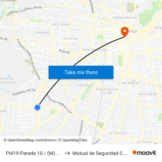 Pi419-Parada 10 / (M) Plaza De Maipú to Mutual de Seguridad C.Ch.C. Agustinas map