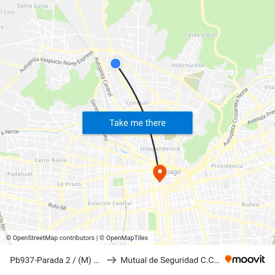 Pb937-Parada 2 / (M) Cardenal Caro to Mutual de Seguridad C.Ch.C. Agustinas map