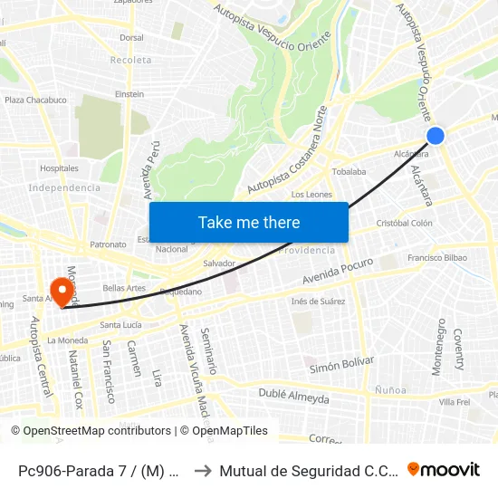 Pc906-Parada 7 / (M) Escuela Militar to Mutual de Seguridad C.Ch.C. Agustinas map