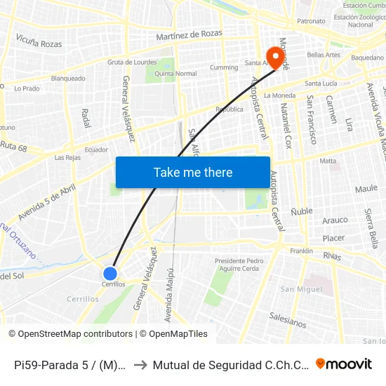 Pi59-Parada 5 / (M) Cerrillos to Mutual de Seguridad C.Ch.C. Agustinas map