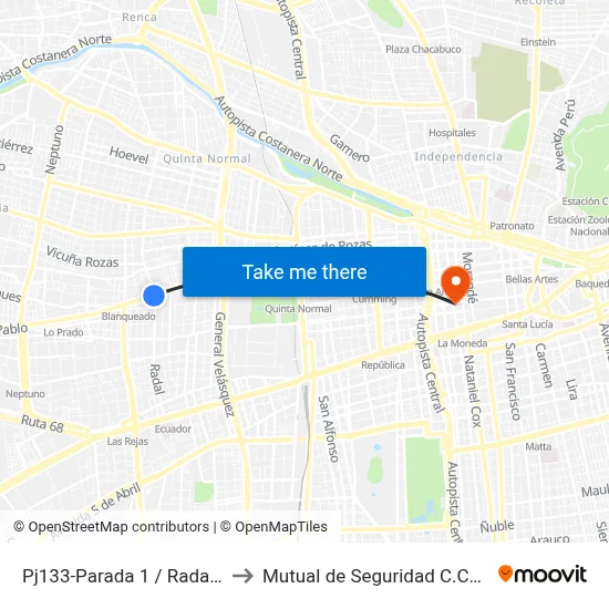Pj133-Parada 1 / Radal - San Pablo to Mutual de Seguridad C.Ch.C. Agustinas map