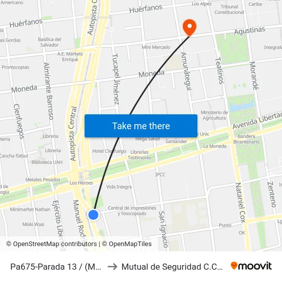 Pa675-Parada 13 / (M) Los Héroes to Mutual de Seguridad C.Ch.C. Agustinas map