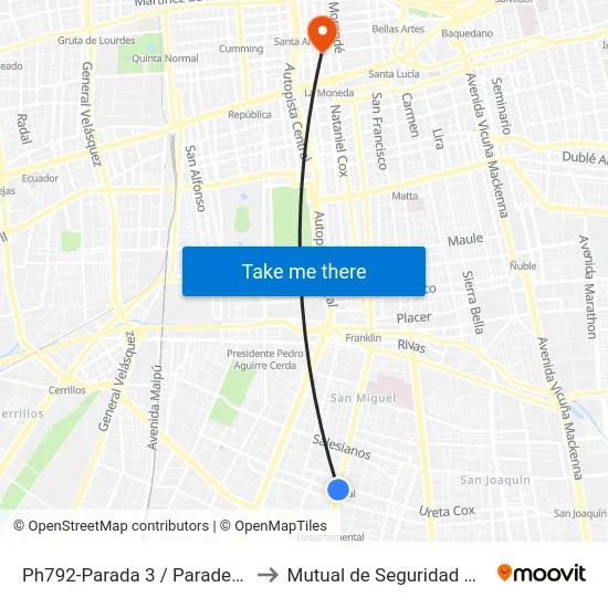 Ph792-Parada 3 / Paradero 10 Gran Avenida to Mutual de Seguridad C.Ch.C. Agustinas map