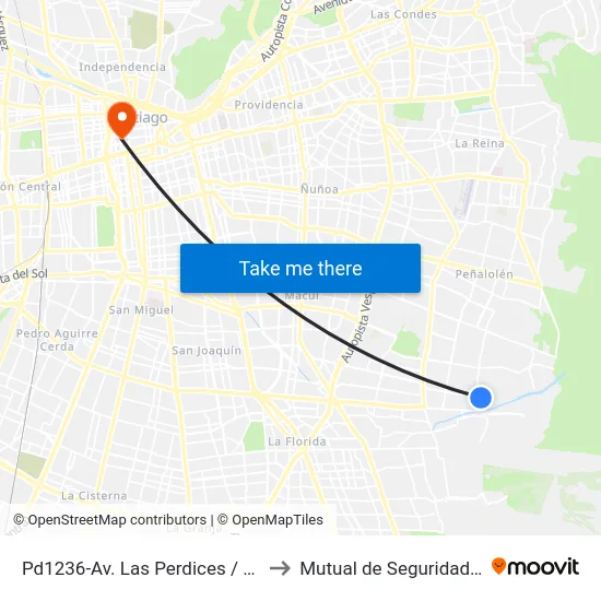 Pd1236-Av. Las Perdices / Esq. Quebrada De Macul to Mutual de Seguridad C.Ch.C. Agustinas map