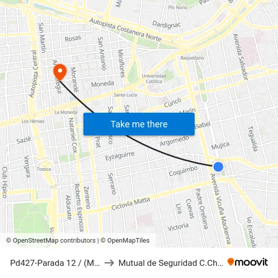 Pd427-Parada 12 / (M) Irarrázaval to Mutual de Seguridad C.Ch.C. Agustinas map