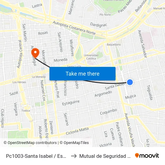 Pc1003-Santa Isabel / Esq. Avenida Seminario to Mutual de Seguridad C.Ch.C. Agustinas map