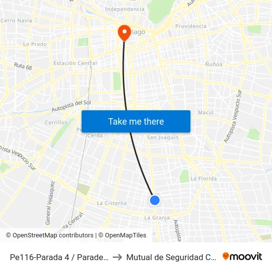 Pe116-Parada 4 / Paradero 22 Santa Rosa to Mutual de Seguridad C.Ch.C. Agustinas map