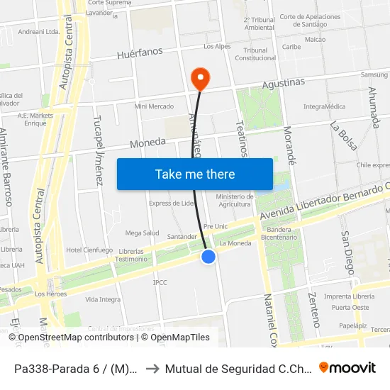 Pa338-Parada 6 / (M) La Moneda to Mutual de Seguridad C.Ch.C. Agustinas map