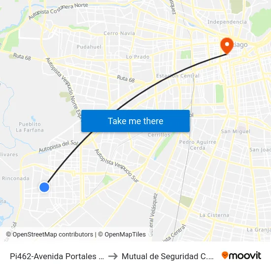 Pi462-Avenida Portales / Esq. Siglo XX to Mutual de Seguridad C.Ch.C. Agustinas map