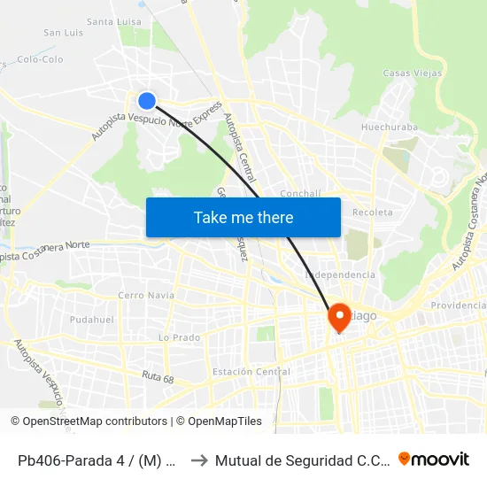 Pb406-Parada 4 / (M) Plaza Quilicura to Mutual de Seguridad C.Ch.C. Agustinas map