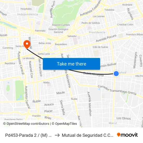 Pd453-Parada 2 / (M) Chile España to Mutual de Seguridad C.Ch.C. Agustinas map