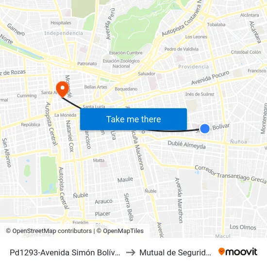 Pd1293-Avenida Simón Bolívar / Esq. Av. Pedro De Valdivia to Mutual de Seguridad C.Ch.C. Agustinas map