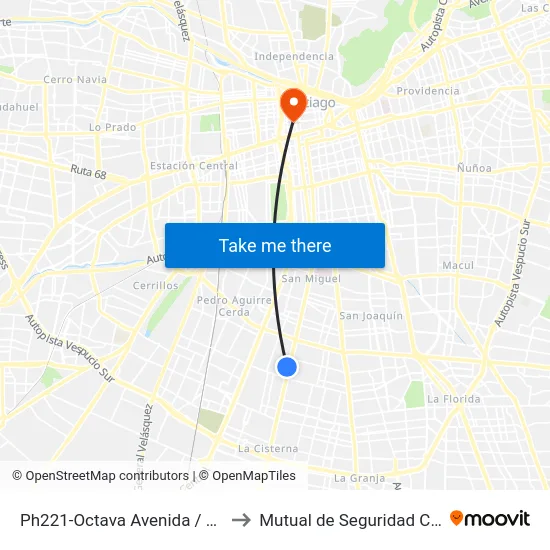 Ph221-Octava Avenida / Esq. 1ª Transversal to Mutual de Seguridad C.Ch.C. Agustinas map