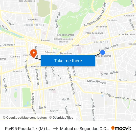 Pc495-Parada 2 / (M) Inés De Suarez to Mutual de Seguridad C.Ch.C. Agustinas map