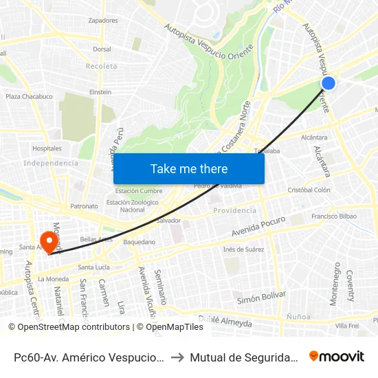 Pc60-Av. Américo Vespucio / Esq. Av. Pdte. Kennedy to Mutual de Seguridad C.Ch.C. Agustinas map